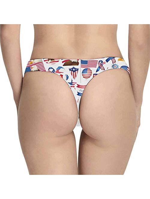 INTERESTPRINT Women's Thong Underwear Stretchy Panties 4th July Independence Day