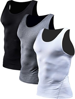 Neleus Men's 3 Pack Athletic Compression Under Base Layer Sport Tank Top