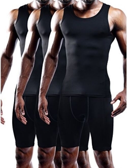 Neleus Men's 3 Pack Athletic Compression Under Base Layer Sport Tank Top