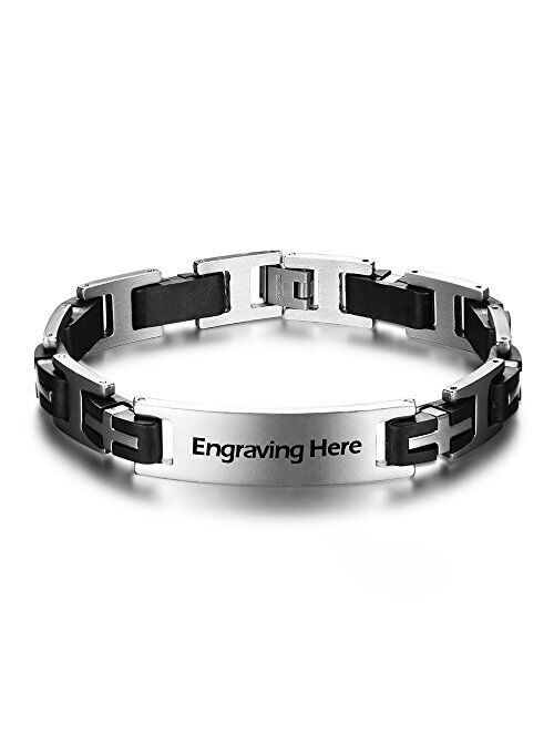 Personalized ID Men Bracelets Stainless Steel Engraved Bangle Bracelets for Mens Jewelry for Boyfriend