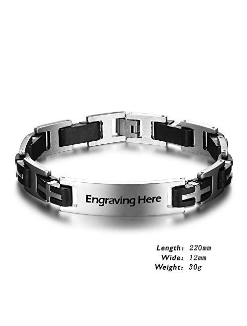 Personalized ID Men Bracelets Stainless Steel Engraved Bangle Bracelets for Mens Jewelry for Boyfriend