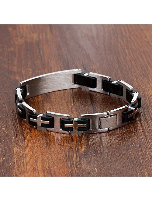 Personalized ID Men Bracelets Stainless Steel Engraved Bangle Bracelets for Mens Jewelry for Boyfriend