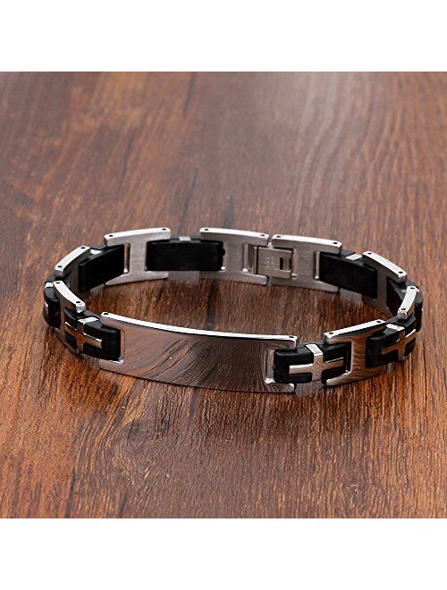 Personalized ID Men Bracelets Stainless Steel Engraved Bangle Bracelets for Mens Jewelry for Boyfriend