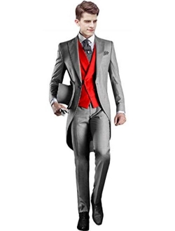 Everbeauty Men's Handsome 3 Pieces Tailcoat Suit Set Business Suit for Men Formal Wedding Attire 2019 EXZ001