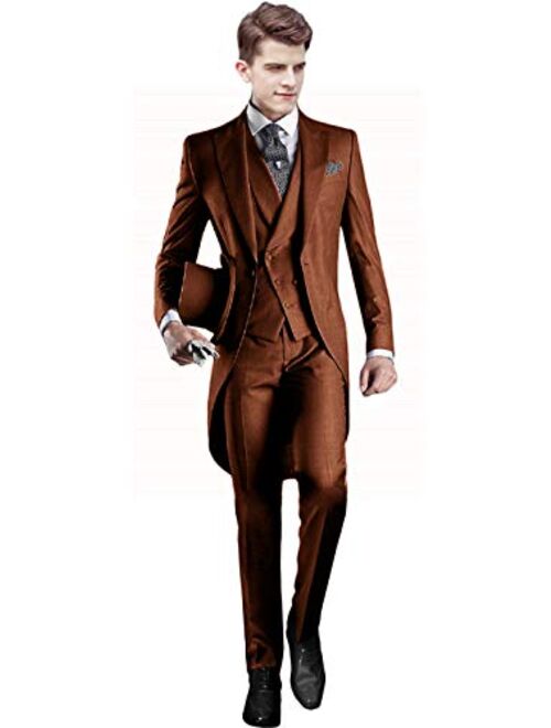 Everbeauty Men's Handsome 3 Pieces Tailcoat Suit Set Business Suit for Men Formal Wedding Attire 2019 EXZ001