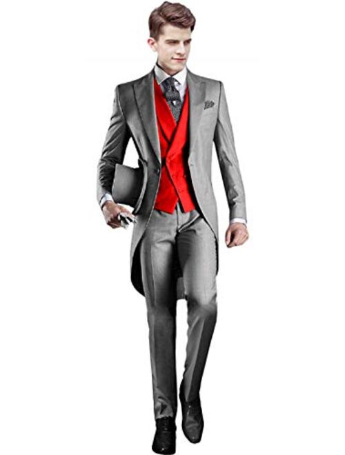 Everbeauty Men's Handsome 3 Pieces Tailcoat Suit Set Business Suit for Men Formal Wedding Attire 2019 EXZ001