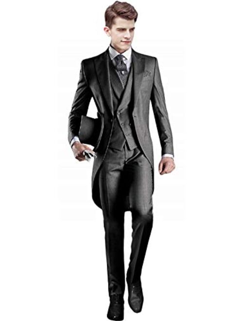 Everbeauty Men's Handsome 3 Pieces Tailcoat Suit Set Business Suit for Men Formal Wedding Attire 2019 EXZ001