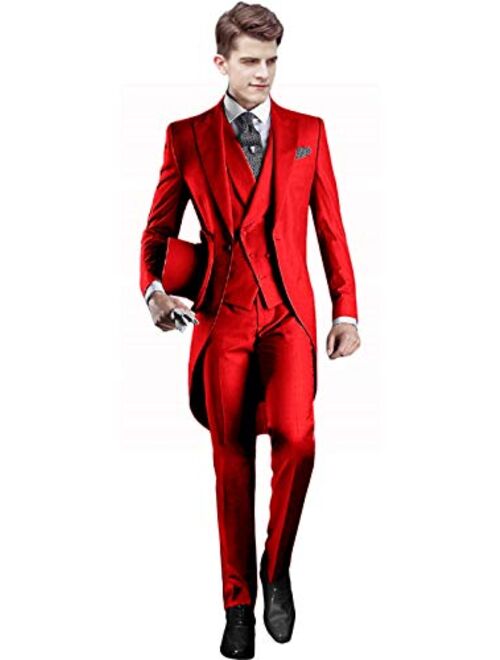 Everbeauty Men's Handsome 3 Pieces Tailcoat Suit Set Business Suit for Men Formal Wedding Attire 2019 EXZ001