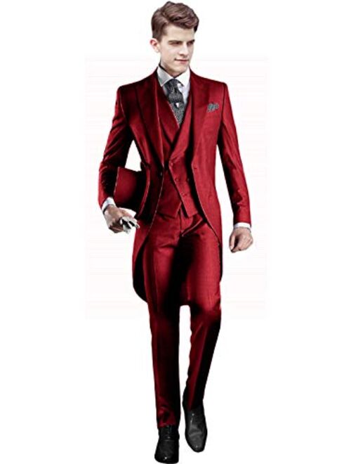 Everbeauty Men's Handsome 3 Pieces Tailcoat Suit Set Business Suit for Men Formal Wedding Attire 2019 EXZ001