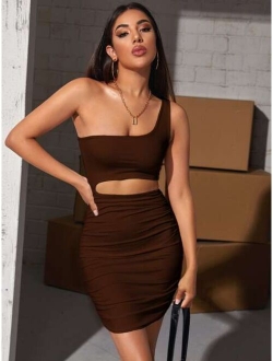 One Shoulder Cutout Detail Ruched Dress