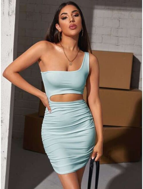 Shein One Shoulder Cutout Detail Ruched Dress