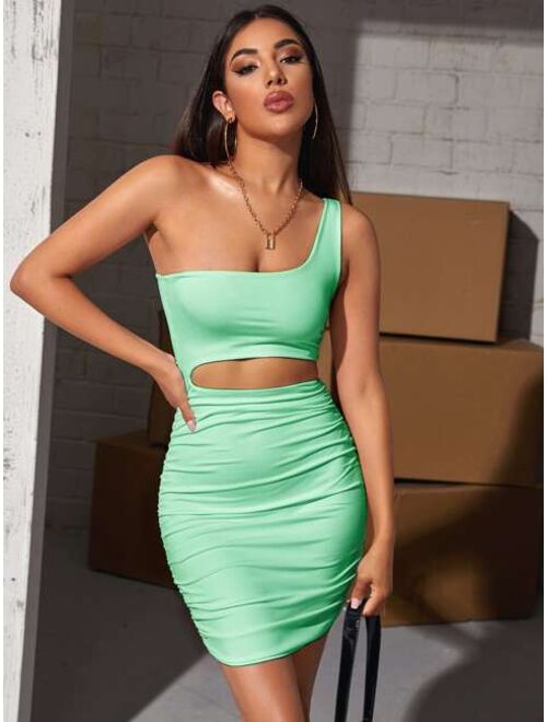 Shein One Shoulder Cutout Detail Ruched Dress