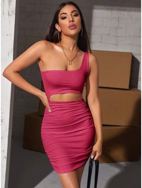 Shein One Shoulder Cutout Detail Ruched Dress