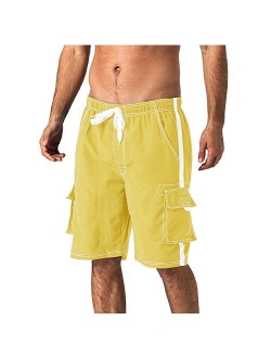 Wohthops Men's Quick Dry Swim Trunks Side Stripe Bathing Suit Board Shorts with Mesh Lining Cargo Pockets