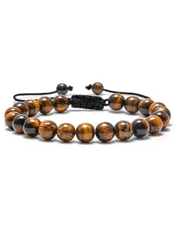 Tiger Eye Mens Bracelet Gifts - 8mm Tiger Eye Lava Rock Stone Mens Anxiety Bracelets, Stress Relief Adjustable Tiger Eye Bracelet Aromatherapy Essential Oil Diffuser Lava