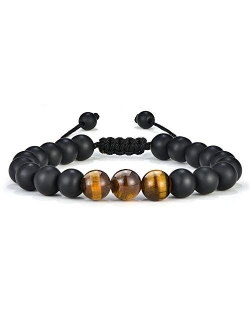 Tiger Eye Mens Bracelet Gifts - 8mm Tiger Eye Lava Rock Stone Mens Anxiety Bracelets, Stress Relief Adjustable Tiger Eye Bracelet Aromatherapy Essential Oil Diffuser Lava