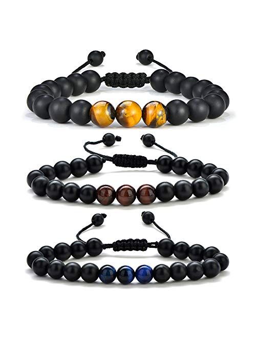 Tiger Eye Mens Bracelet Gifts - 8mm Tiger Eye Lava Rock Stone Mens Anxiety Bracelets, Stress Relief Adjustable Tiger Eye Bracelet Aromatherapy Essential Oil Diffuser Lava