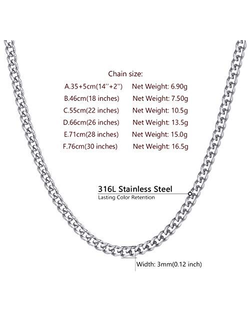 ChainsPro 3/4/6/9/12mm Box/Cuban Link Chain Necklace,14/18/22/24/26/28/30 inch, 316L Stainless Steel/Gold Plated/Box (Send Gift Box)