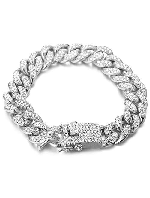 Halukakah Gold Chain for Men Iced Out,Men's 14MM 18k Real Gold Plated/Platinum White Gold Finish Miami Cuban Link Chain Choker Necklace Bracelet,Full Cz Diamond Cut