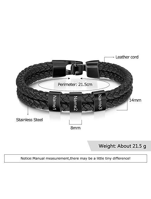 LanM Personalized Men Black Braid Bracelet Custom Bracelet for Men with Small Custom Beads Men's ID Bracelet