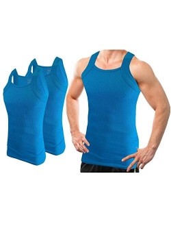 Different Touch Men's G-unit Style Tank Tops Square Cut Muscle Rib A-Shirts, Pack of 2