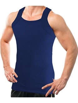 Different Touch Men's G-unit Style Tank Tops Square Cut Muscle Rib A-Shirts, Pack of 2