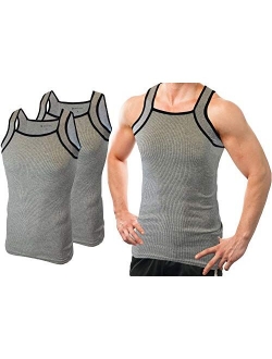 Different Touch Men's G-unit Style Tank Tops Square Cut Muscle Rib A-Shirts, Pack of 2