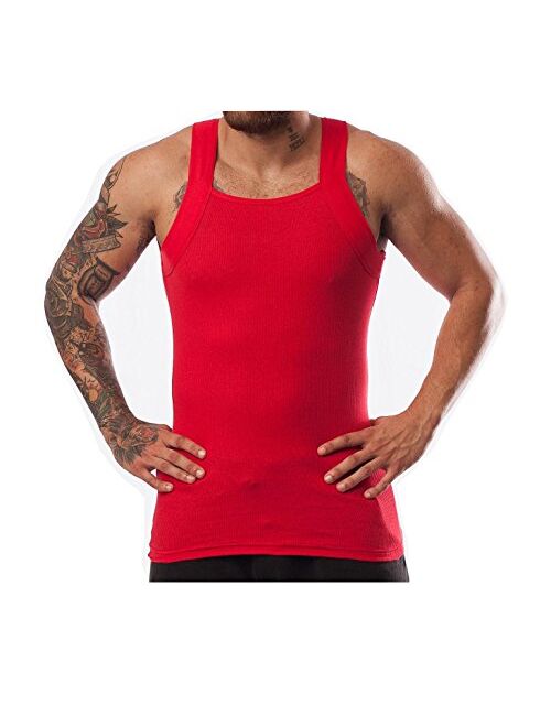 Different Touch Men's G-unit Style Tank Tops Square Cut Muscle Rib A-Shirts, Pack of 2