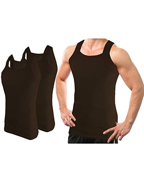 Different Touch Men's G-unit Style Tank Tops Square Cut Muscle Rib A-Shirts, Pack of 2