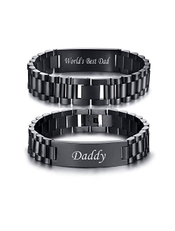 VNOX Masculine Watch Band Stainless Steel Link Bracelet Personalized Engraved DAD Jewelry Gift for Men DAD Father