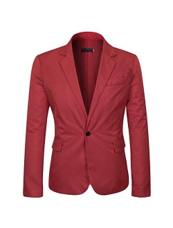 Men's Slim Fit Casual 1 Button Notched Lapel Blazer Jacket