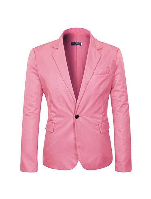 Men's Slim Fit Casual 1 Button Notched Lapel Blazer Jacket