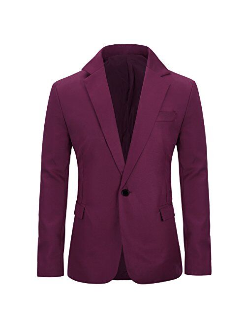 Men's Slim Fit Casual 1 Button Notched Lapel Blazer Jacket