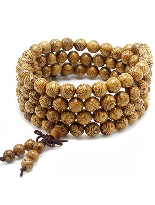 MILAKOO 5 Pcs Wooden Beaded Bracelet Bangle for Men and Women Elastic