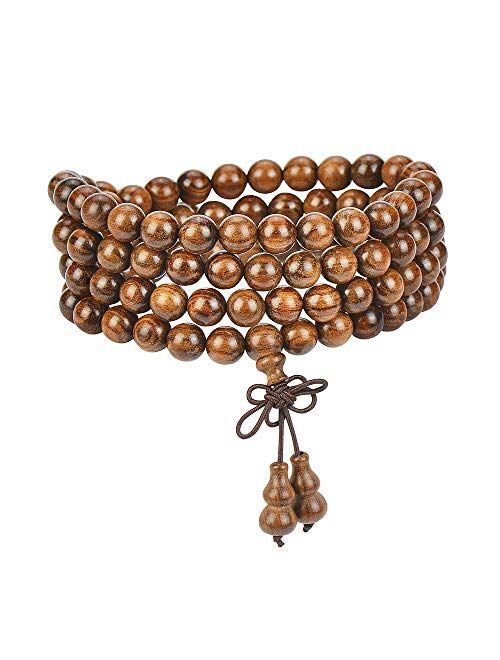 anzhongli Mala Beads Bracelet 108 8mm Prayer Meditation Sandalwood Elastic