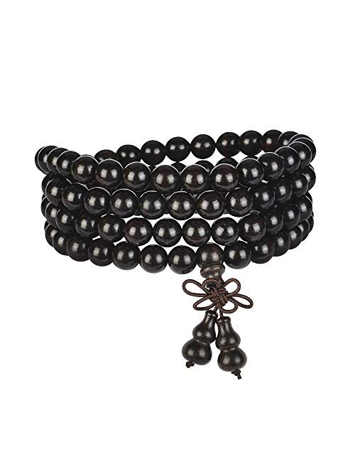 anzhongli Mala Beads Bracelet 108 8mm Prayer Meditation Sandalwood Elastic