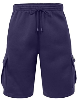 NE PEOPLE Mens Active Comfy Workout Gym Elastic Drawstring Fleece Cargo Sweat Shorts (M-7XL)