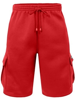 NE PEOPLE Mens Active Comfy Workout Gym Elastic Drawstring Fleece Cargo Sweat Shorts (M-7XL)