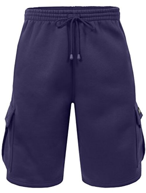 NE PEOPLE Mens Active Comfy Workout Gym Elastic Drawstring Fleece Cargo Sweat Shorts (M-7XL)