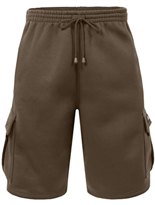 NE PEOPLE Mens Active Comfy Workout Gym Elastic Drawstring Fleece Cargo Sweat Shorts (M-7XL)