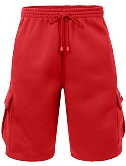 NE PEOPLE Mens Active Comfy Workout Gym Elastic Drawstring Fleece Cargo Sweat Shorts (M-7XL)