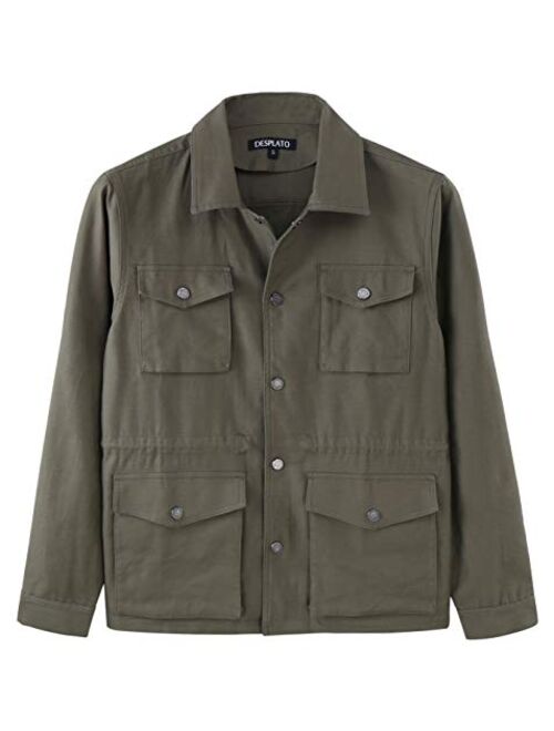 DESPLATO Men's Casual Lightweight Military 4 Pockets Cotton Shirt Safari Jacket