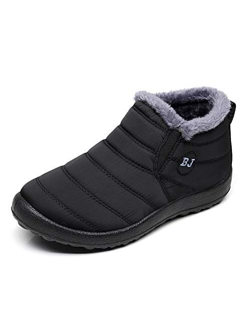 LIGHTEN Waterproof Snow Sneakers Boots Fur Lined Ankle High-Top Outdoor Slip-on Booties Anti-Slip Winter Shoes for Womens Mens