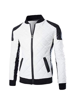 Men's Latticed Baseball Bomber Jacket Slim Fit Coat White Black