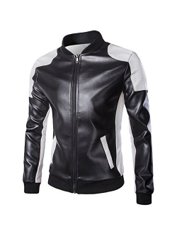 Men's Latticed Baseball Bomber Jacket Slim Fit Coat White Black