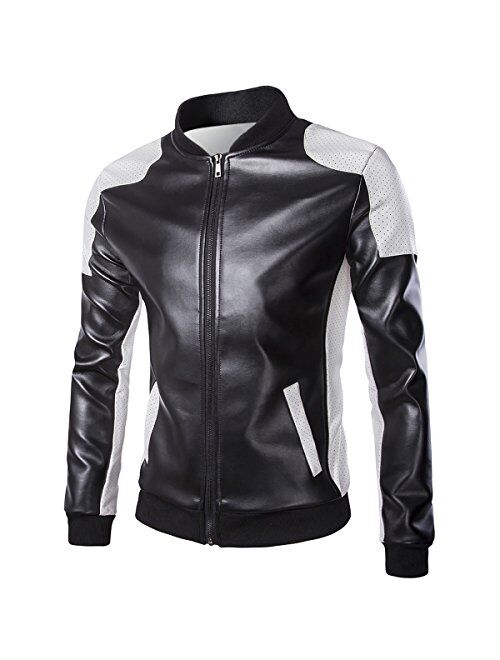 Cloudstyle Men's Latticed Baseball Bomber Jacket Slim Fit Coat White Black