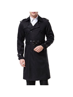 Men's Double Breasted Trenchcoat Stylish Slim Fit Mid Long Belted Windbreaker