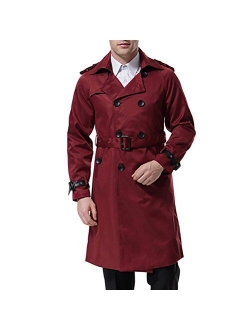 Men's Double Breasted Trenchcoat Stylish Slim Fit Mid Long Belted Windbreaker