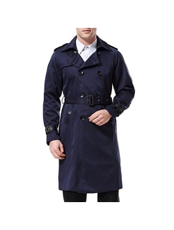 Men's Double Breasted Trenchcoat Stylish Slim Fit Mid Long Belted Windbreaker