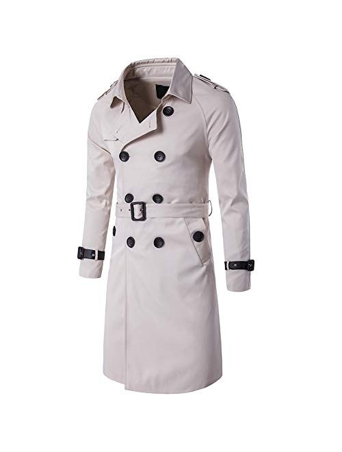 Men's Double Breasted Trenchcoat Stylish Slim Fit Mid Long Belted Windbreaker